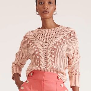 Veronica Beard Eleanor Pom Pom Sweater - Peachy Pink - Large